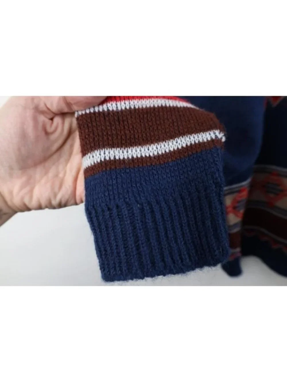 Deadastock Vintage 60s 70s Mens Large Fair Isle Knit Shawl Cardigan Sweater USA